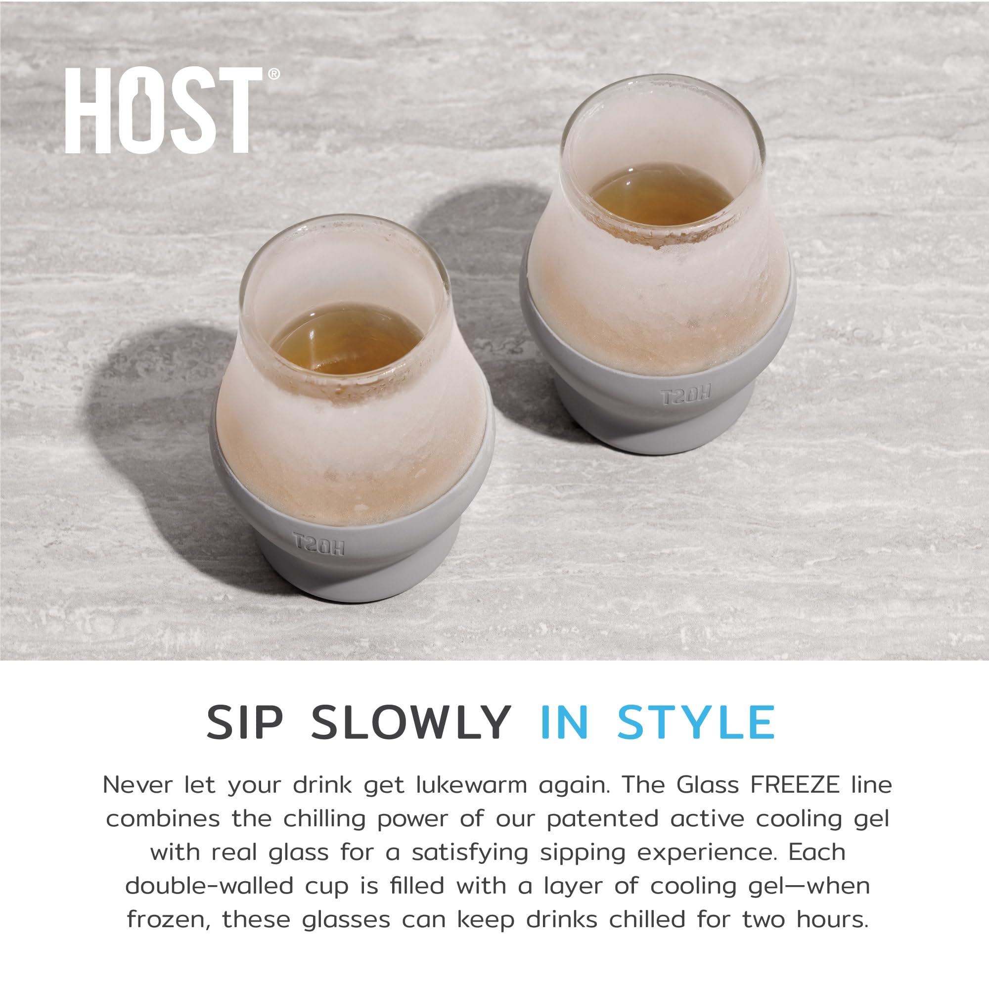 Host Glass Sipping Freeze Isolierte Trinkgläser für Bourbon, doppelwandige Gläser mit aktivem Kühlgel, Glasbecher, grau, 170 ml, 2 Stück