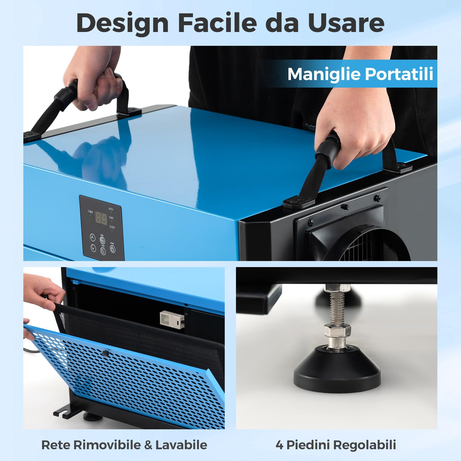 COSTWAY 58,5/73,5 L Deumidificatore Commerciale, Deumidificatore Industriale con 3 Modalità e Timer 24H, Sbrinamento Automatico per Cantina Magazzino (73,5 L/giorno Blu)