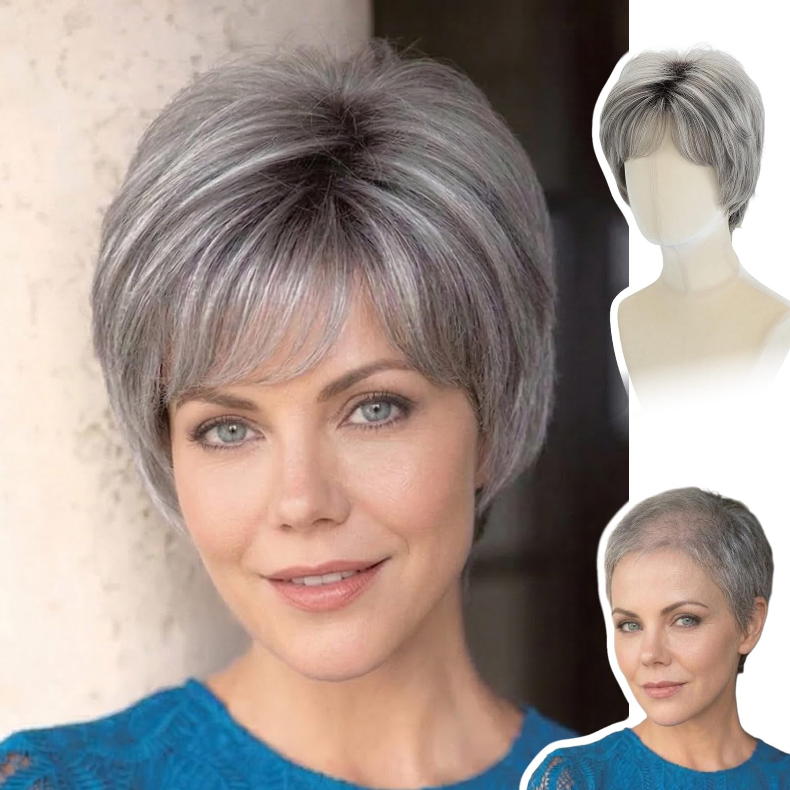 Amazon.com : WIGYY Light Gray Pixie Cut Wig for White Women