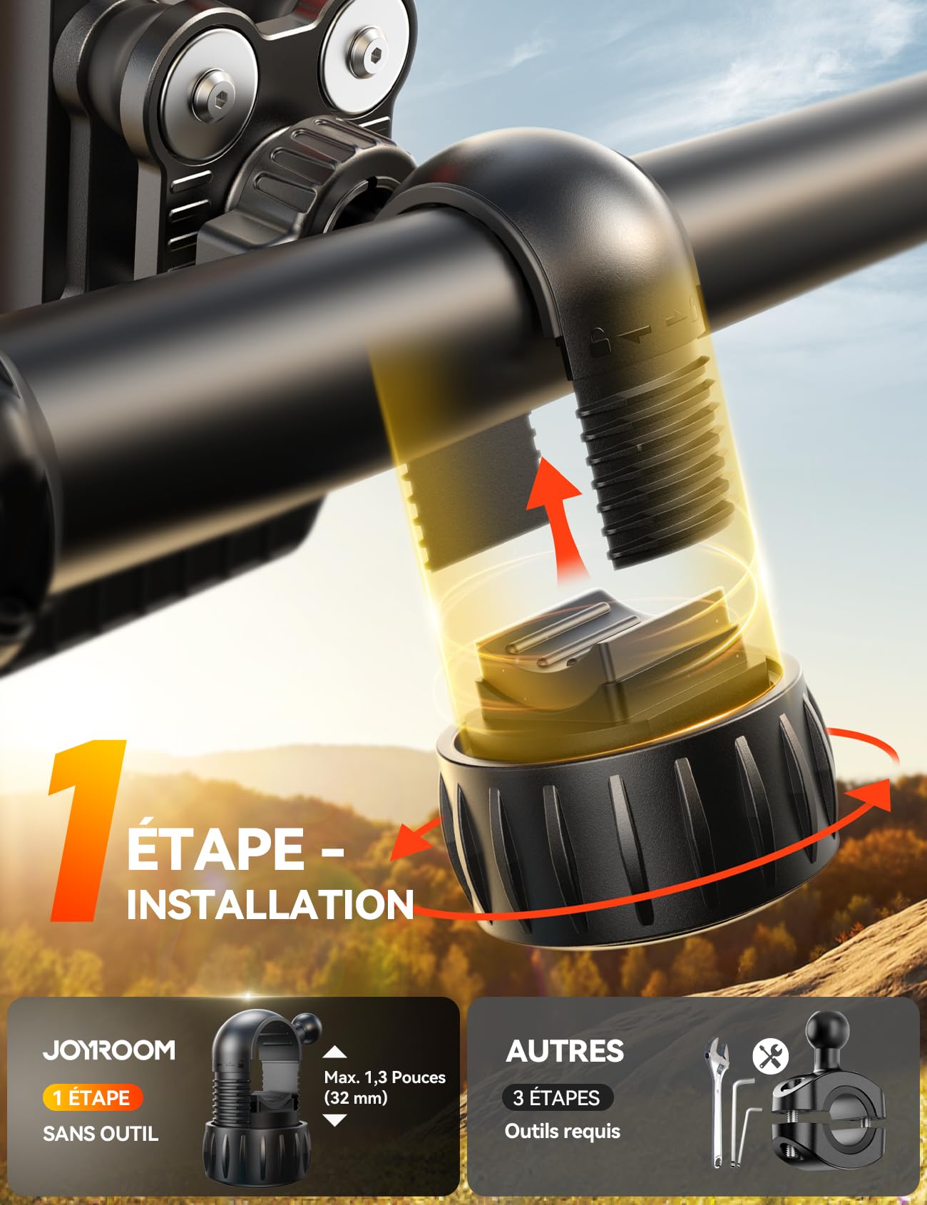 JOYROOM 2026 Support Téléphone Moto【Dernier Amortisseur】 Universel Porte Téléphone Vélo, Anti-Vibration pour iPhone 17/16/15 Pro Max, Samsung S25/S24/23 Ultra, Smartphones 4,7"-7"