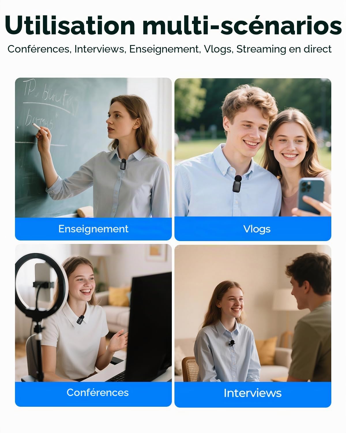 Mini Micro Cravate sans Fil pour iPhone/Telephone Android, Microphone à Revers USB C sur Réduction du Bruit pour Enregistrement vidéo, Vlogging, TikTok, Youtube