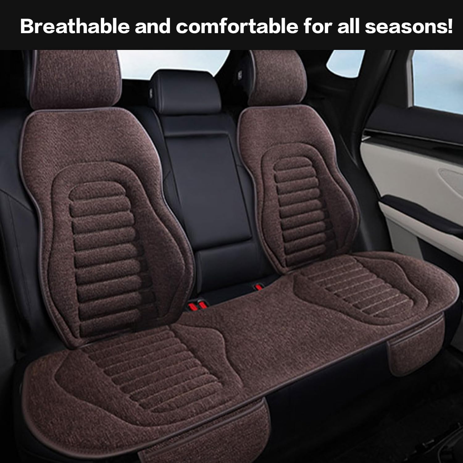 Priprilod Car Seat Covers Full Set, Breathable Brown Linen Front and Rear Seat Covers Protector Universal for Most Types of Cars Trucks SUV Pick-up Truck