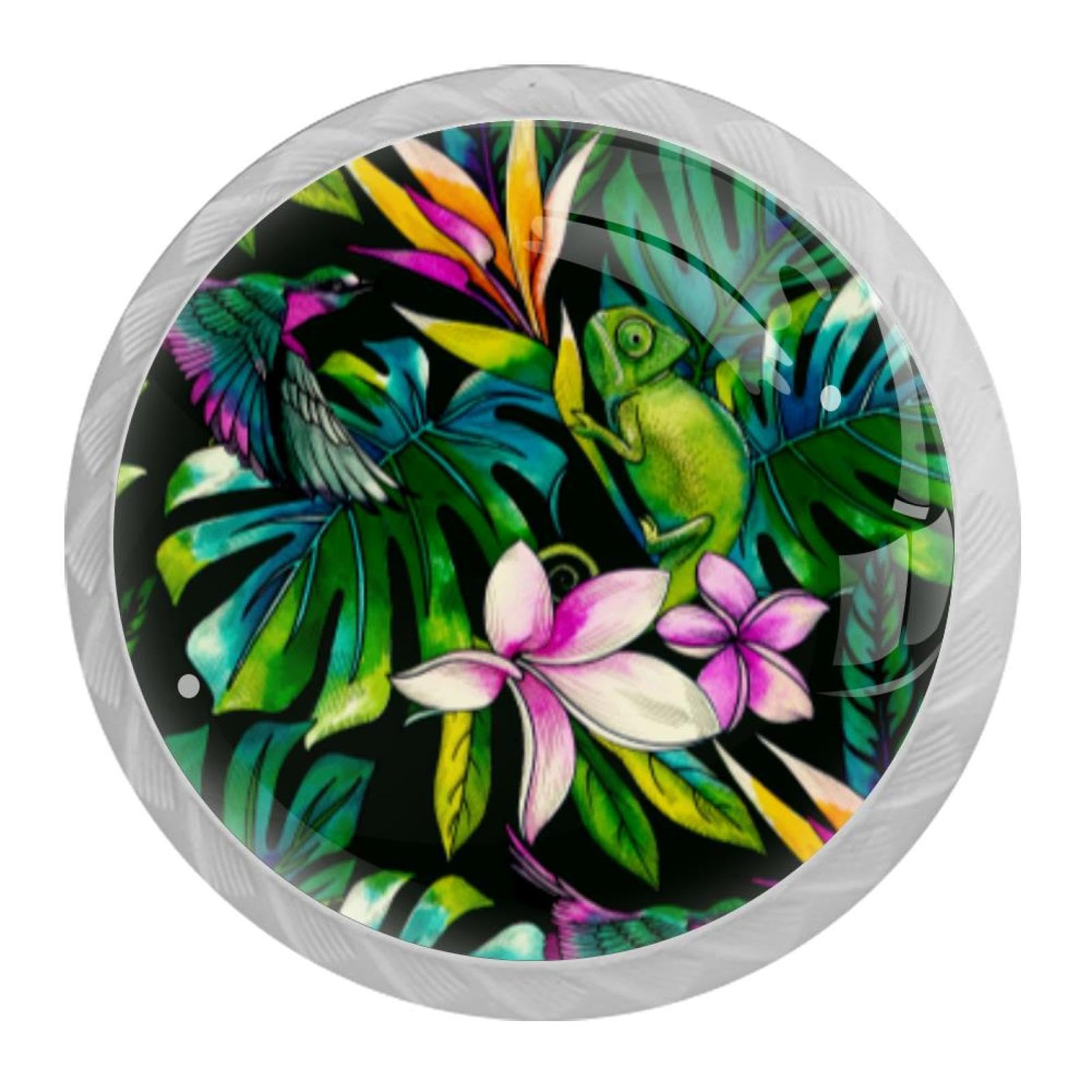 Tqmspg Multi08 4 Pieces Drawer Pulls Tropical Palm Leaves Door Knobs Dresser Handles For Kitchen Wardrobe Cupboard Hardware Furniture