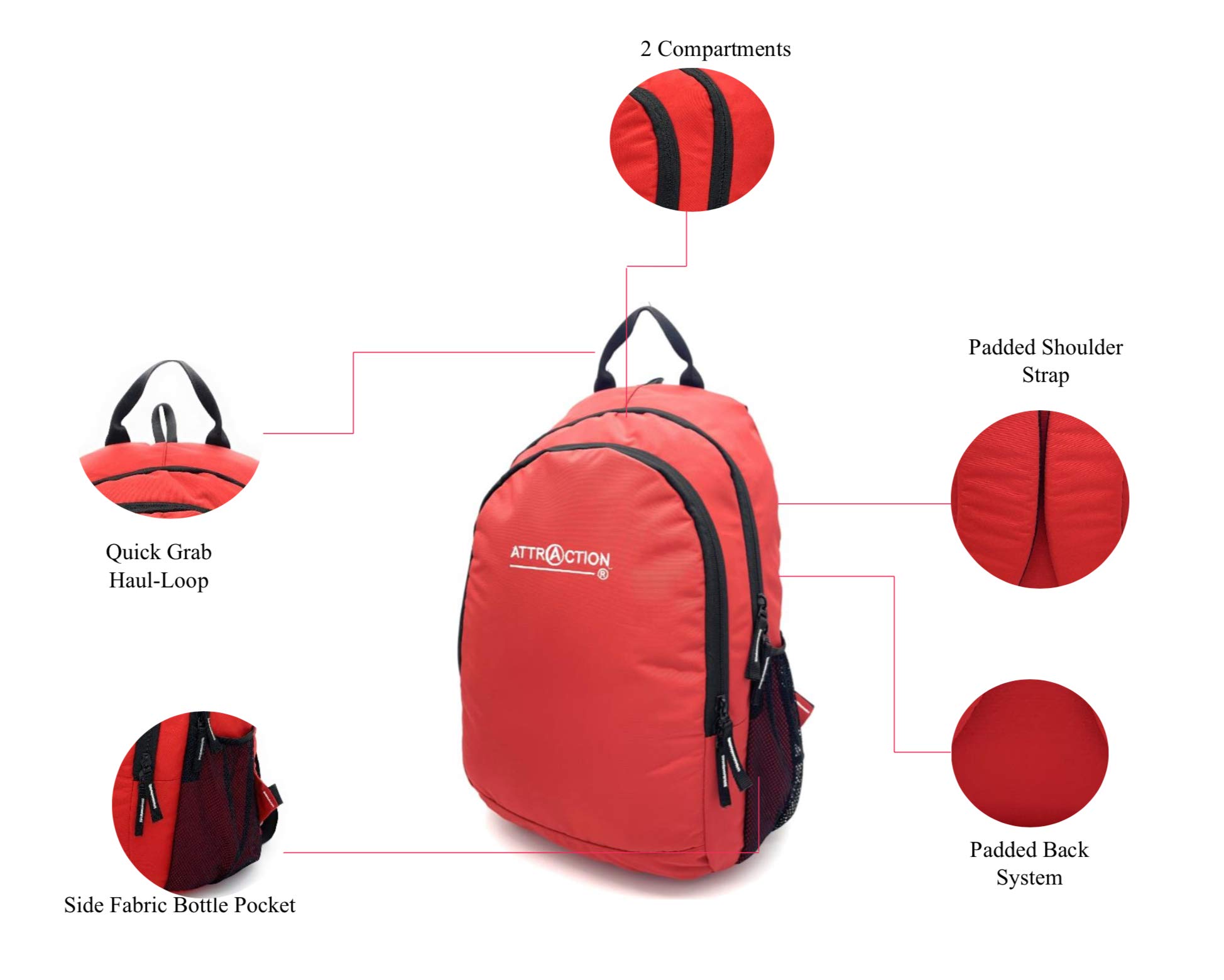 Attraction 30 Ltrs Red Casual/School/College/Office Backpack (red)