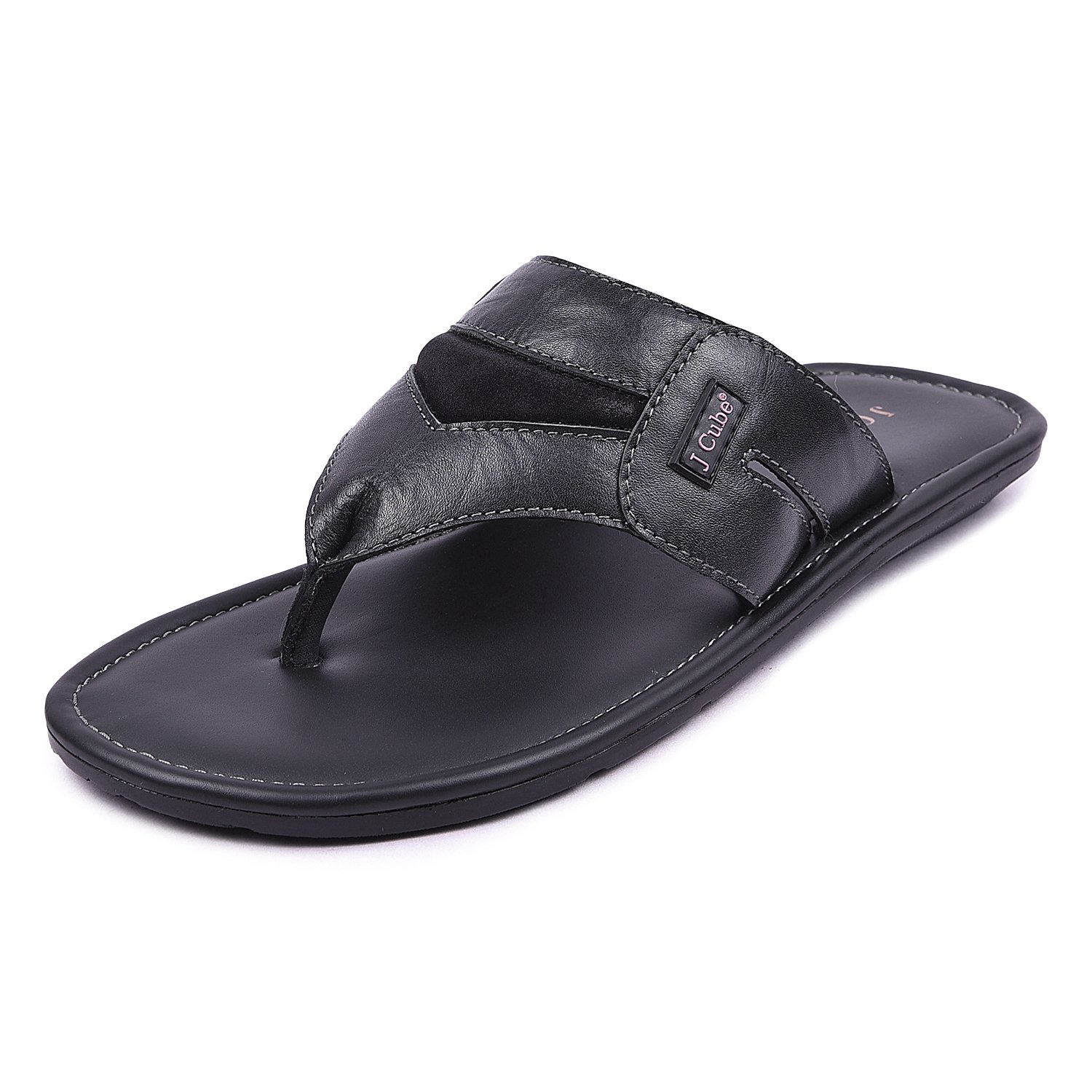 J CubeMen's Casual Leather Comfort Sandals JWT-33- Black and Coffee Brown  Fashion Slippers (8, Black)