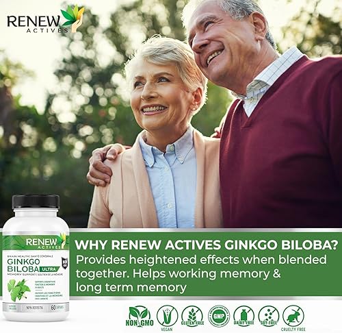 Miniatura 4 de Renew Actives Suplemento cerebral de ginkgo biloba con extracto de panax ginseng rojo, relación 501 para un rendimiento máximo para hombres y