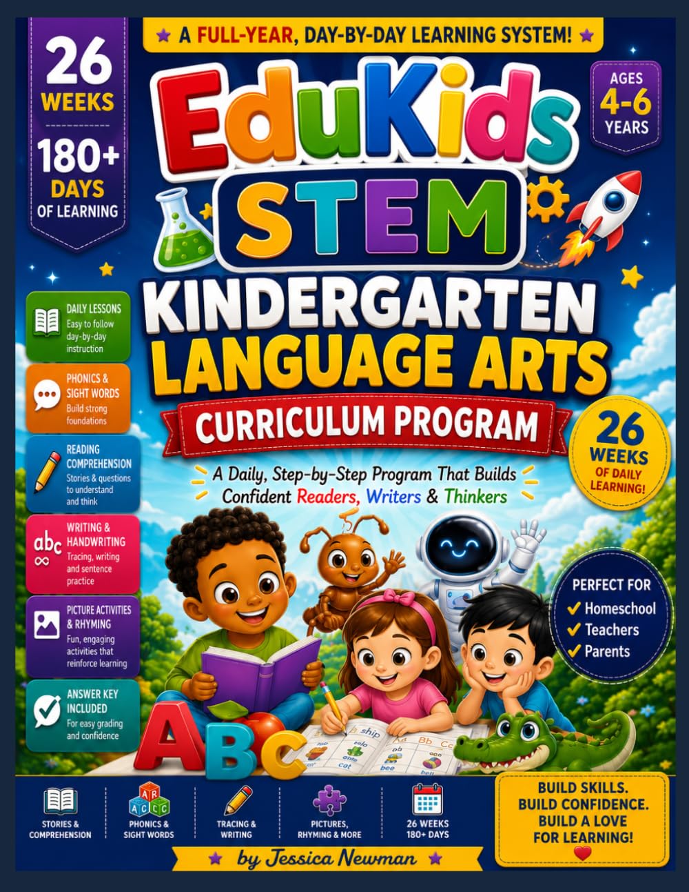 EduKids STEM Kindergarten Full-Year Language Arts Curriculum Program: A Complete Kindergarten and Early Elementary Interactive Reading, Writing, Sight ... Ages 4–6 (EduKids STEM Curriculum Program)