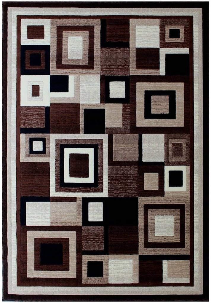 Americana # Modern Area Rug Geometric Brown Design (5'2" x 7'3"), 5' 2" X 7' 3",