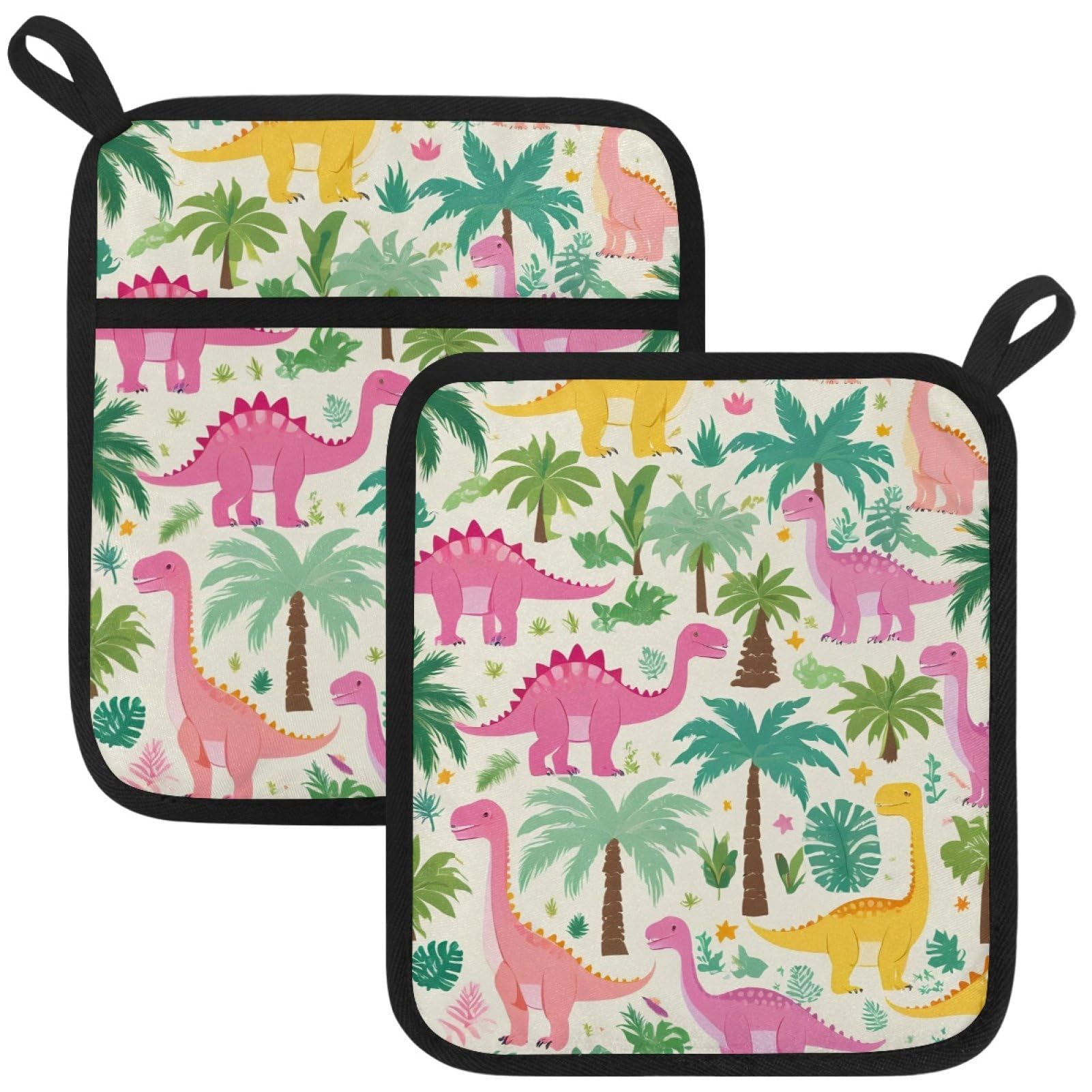 VAPOKF Colorful Dinosaurs Pot Holder, Heat Resistant Oven Cloths, Potholders & Oven Gloves, for Kitchen Cooking & Baking, Thick & Safe, Protection of Hands From Hot Utensils