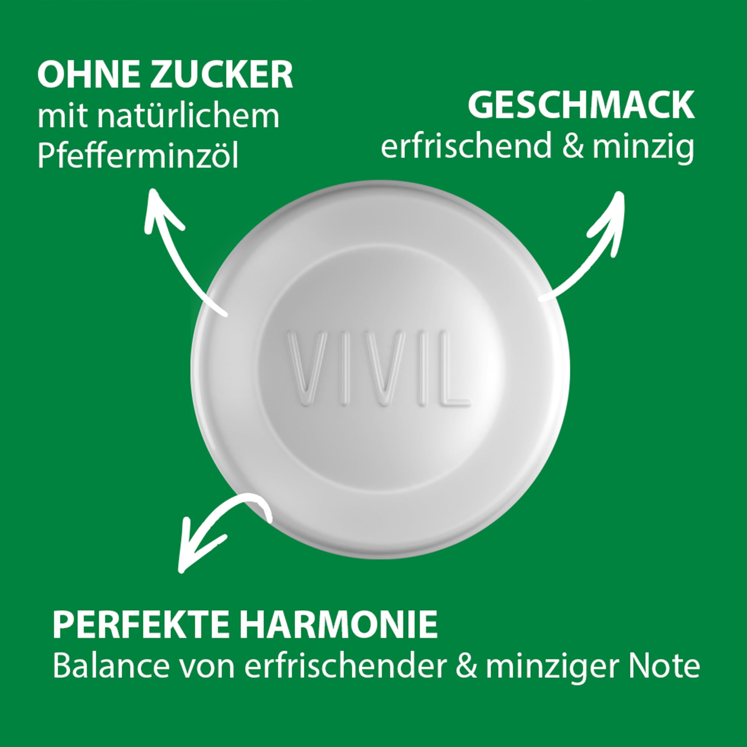 VIVIL Rollen Natürliches Pfefferminz ohne Zucker, 30 Rollen, frische Pastillen mit Pfefferminzgeschmack, zuckerfrei & vegan, 30 x 28g