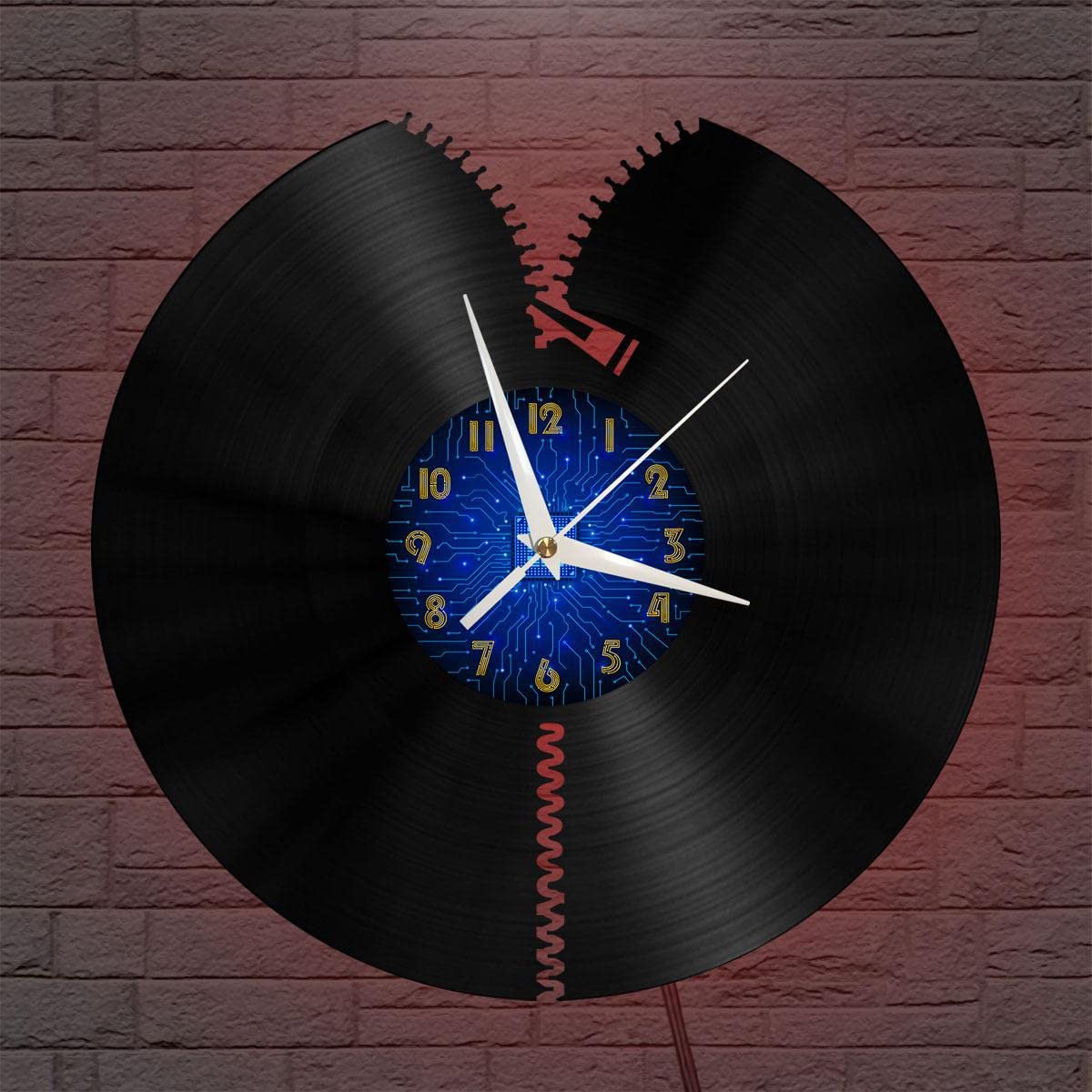 Horloge murale en vinyle LED pour salon et chambre déco rétro noire