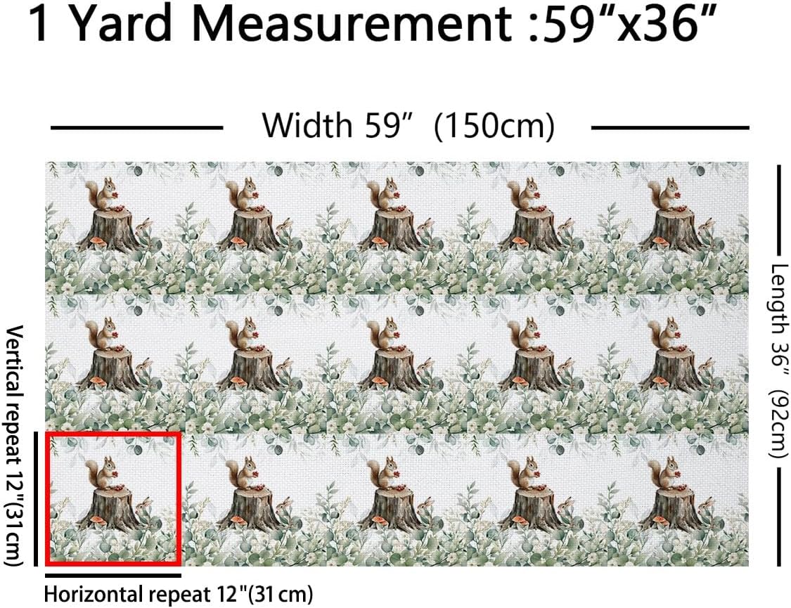 Erosebridal Hamster Decorative Fabric,Cute Kawaii Rabbit Fabric by The Yard,Jungle Mushroom Berry Upholstery Fabric,Watercolor Leaves Flowers Waterproof DIY Fabric for Quilting Sewing,3 Yards