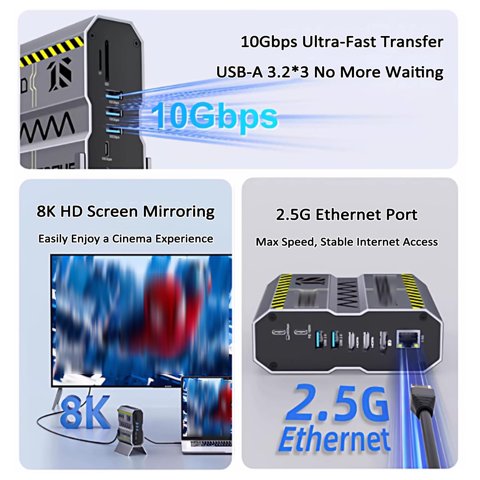 Switch USB Desktop, Docking Station USB 15 in 1, Doppio HDMI+DP, Risoluzione HD 8K a 60 Hz, modalità Multi-Display, Porta Ethernet 2.5G, Accesso Plug-And-Play, Regalo Perfetto per Il Fidanzato