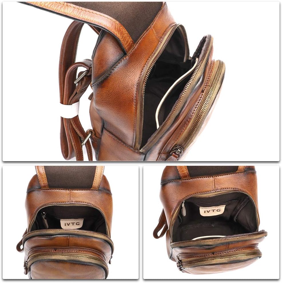 IVTG Genuine Leather Backpack for Women Shoulder Bag Fashion Designer Back Bag Classical Rucksack Casual Daypack (Brown)