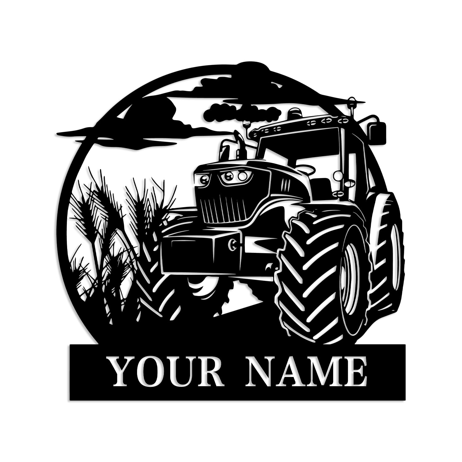 Kissesuu Tractor A Custom Tractor Driver Metal Wall Art, Personalized Farm Name Sign, Home Decor Truck Decoration, Birthday Gift For Farmer, Black Metal Wall Art, Custom Your Name Signs (Tractor A)