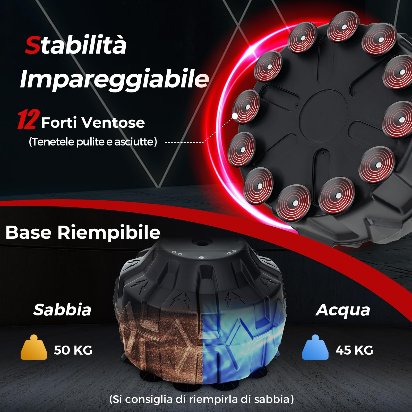 COSTWAY Sacco da Boxe da Terra, Pungiball Autoportante con Base Riempibile, 12 Ventose e Ammortizzatori per Adulti e Adolescenti, Punching Ball in Piedi per Allenamento in Casa e Ufficio