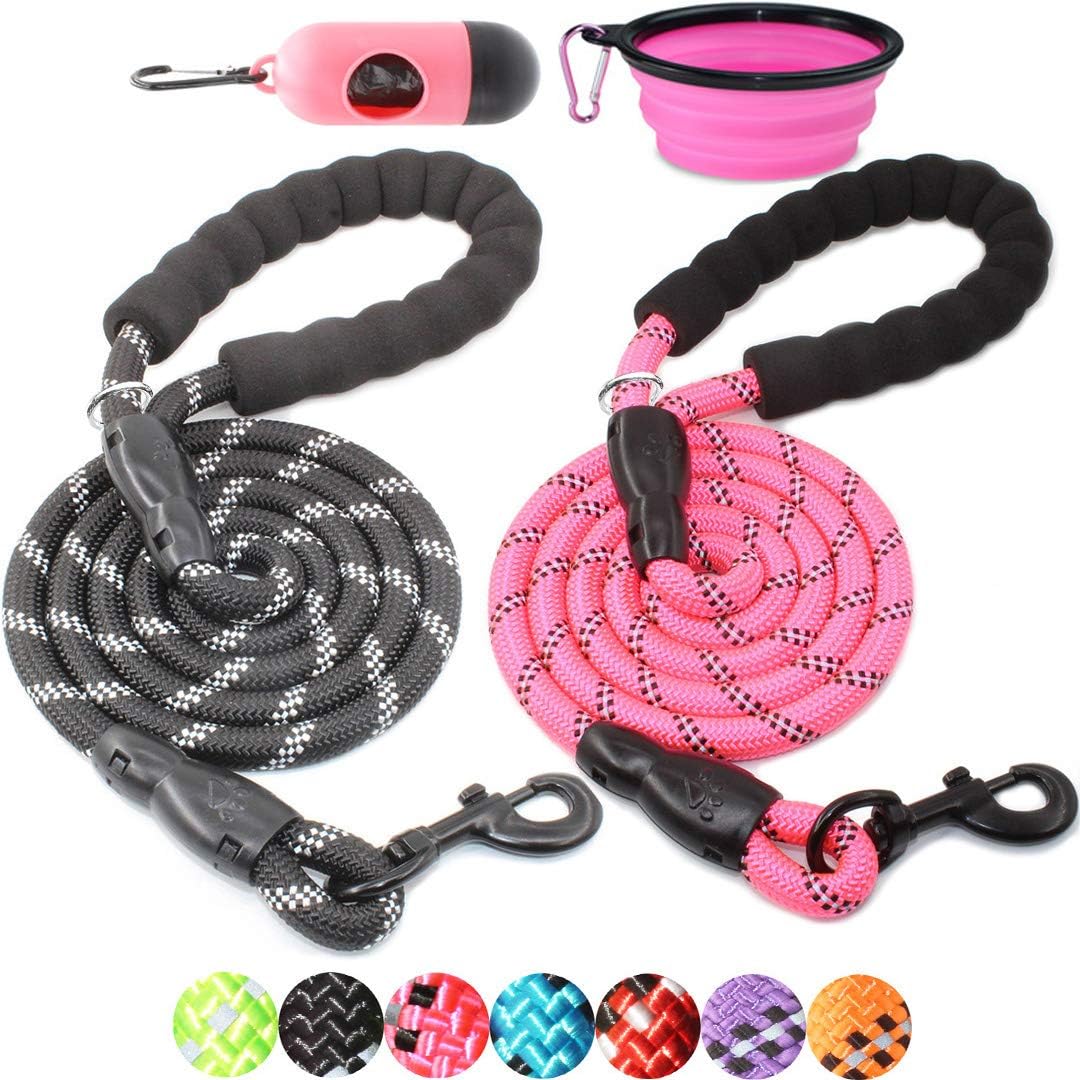 BAAPET 2 Packs 5/6 FT Dog Leash with Comfortable Padded Handle and Highly Reflective Threads Dog Leashes for Small Medium and Large Dogs (5FT-1/2'', Black+Pink)