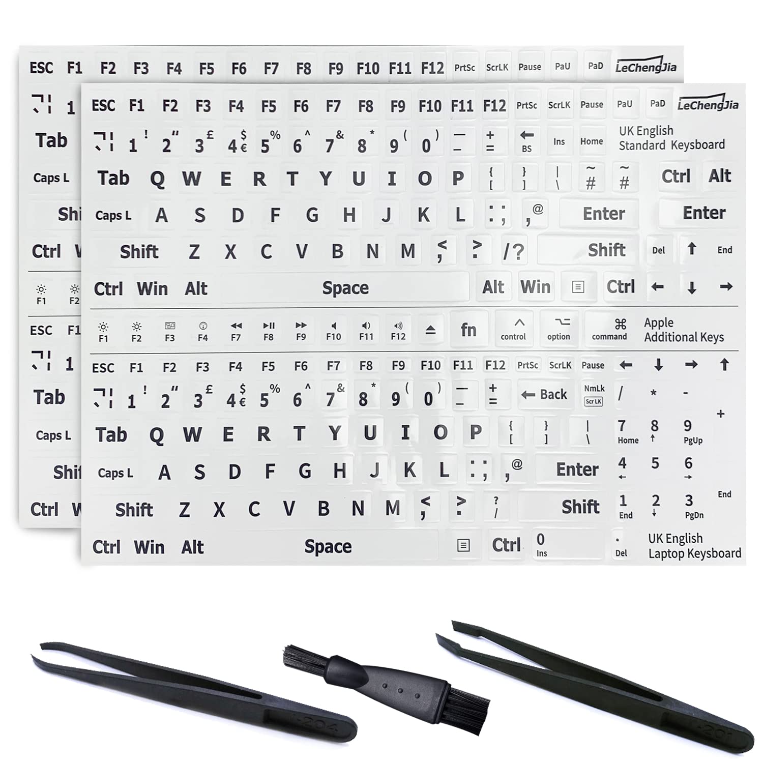 Lechengjia White 2 Pcs English Keyboard Stickers, Universal Keyboard Letters Replacement Sticker, Suitable For Any Standard Keyboard, With Two Tweezers And Cleaning Brush (-Uk-Matte)