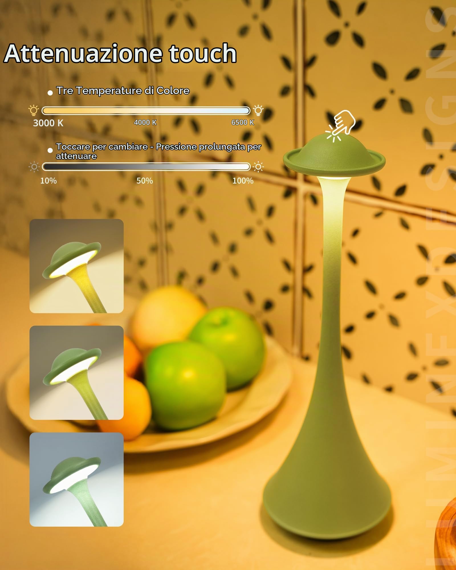 Set 2 Lampade da Tavolo LED Senza Fili Verde AVEL TL15 | Lampada da Tavolo Ricaricabile, Touch Dimmerabile, 3 Temperature di Colore, IP54, per Camera, Soggiorno, Terrazza e Giardino
