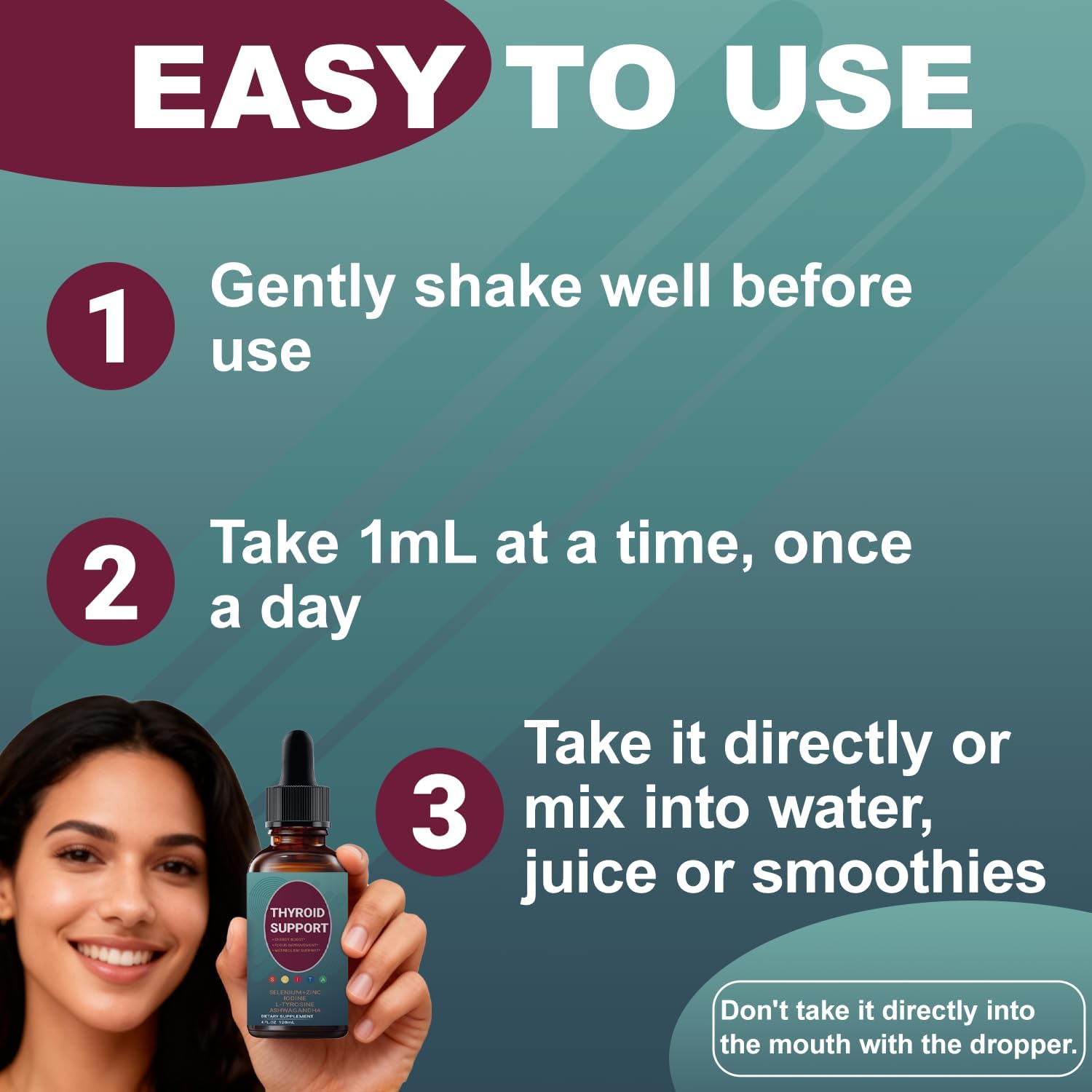 Thyroid Support Liquid Drops with Iodine, Selenium, Zinc, L-Tyrosine & Ashwagandha – 120mL (4 fl. oz.) for Hormone Balance, Energy & Metabolism Support - Image 7