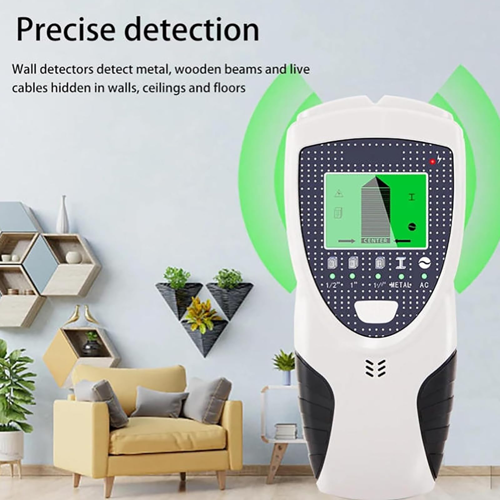 MObyat Detector de Metales para Madera, Detector de Pared Multifuncional con transmisión de Voz, 5 Modos de escaneo, calibración automática, Inicio medición, para Metales no magnéticos magnéticos
