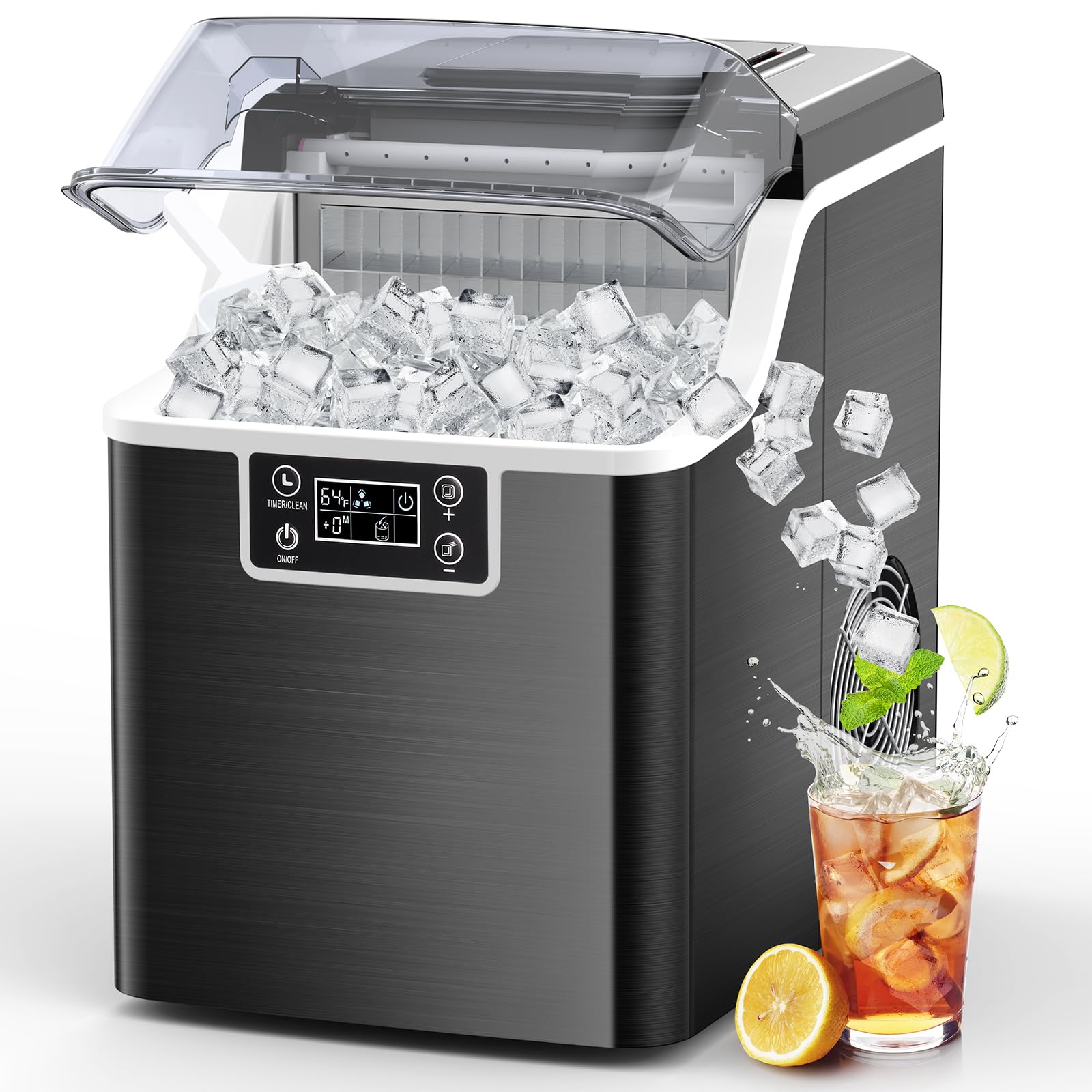 Kndko Ice Maker 45Lbs,2-Way Add Water,Self Cleaning Ice Makers Countertop,Home Ice Machine,Ice Size Control,24H Timer,Party Countertop Ice Maker for Home Bar RV,Stainless Steel Ice Maker