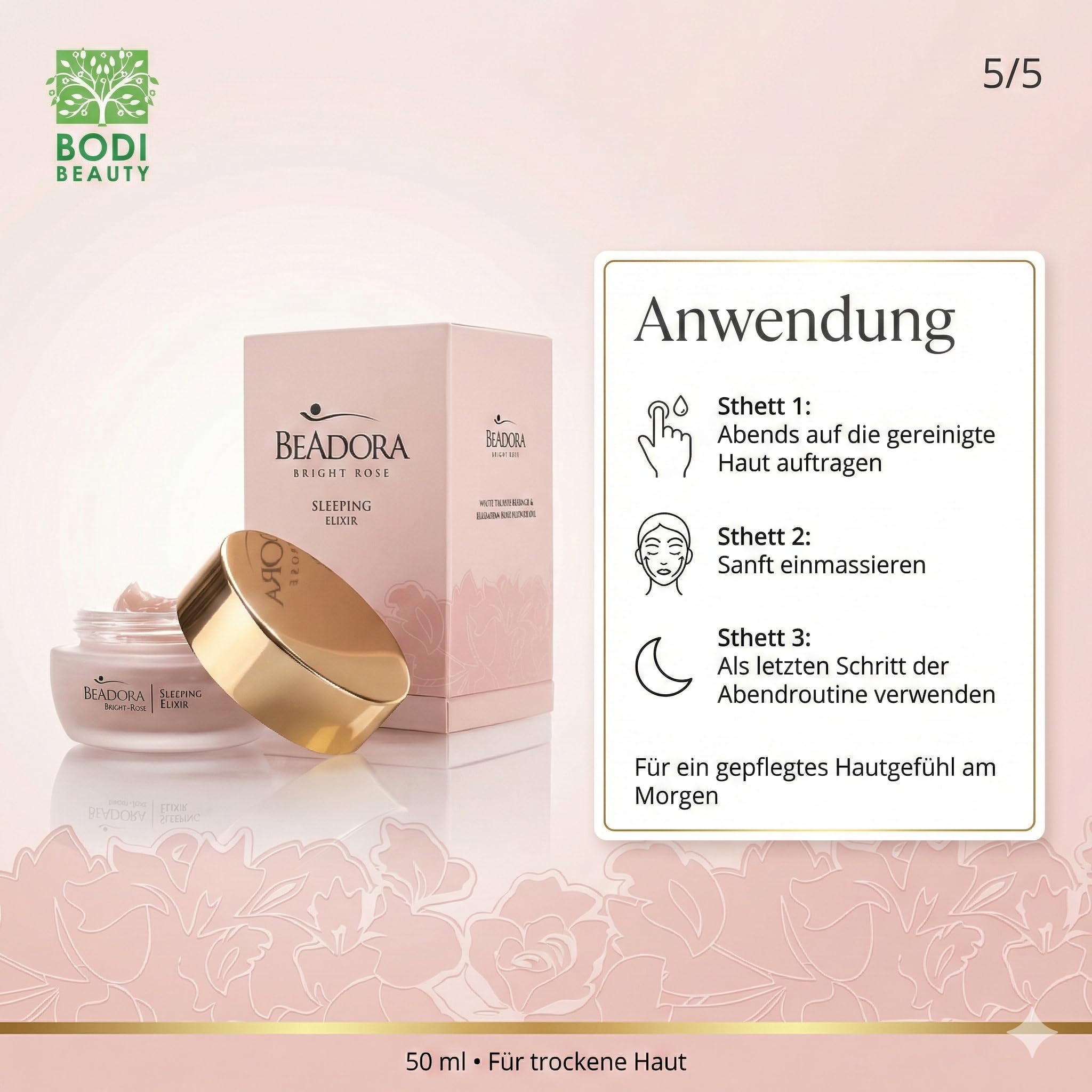 BeAdora Rose Sleeping Elixir Nachtcreme 50 ml mit Rosenöl