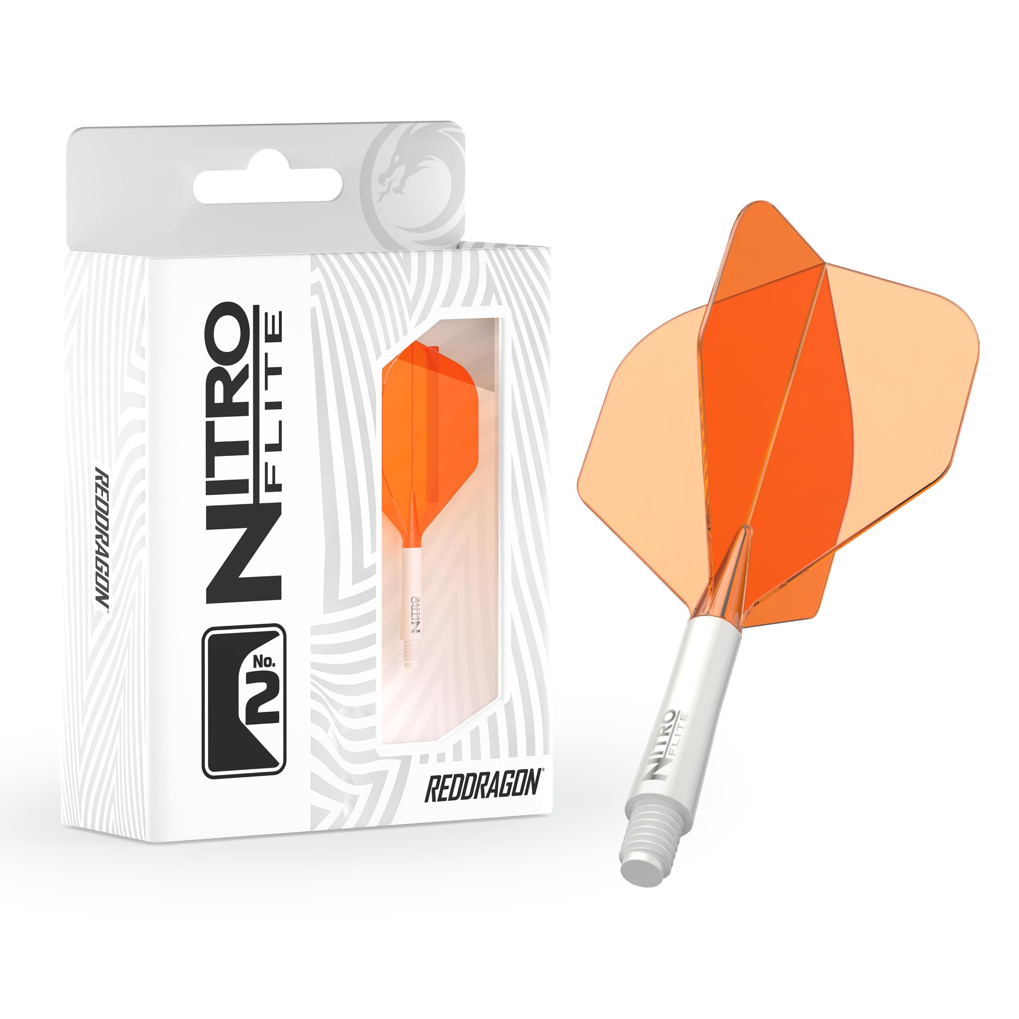 RED DRAGON Darts – Nitro Flite Integriert Flüge & Schäfte System – No.2 Form und Design – Orange & Weiß Farbe, Dazwischenliegend Länge