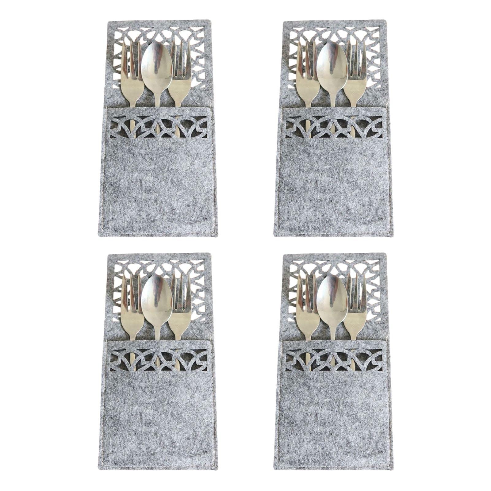 Luckxing Pack Of 12. Rectangular Felt Pocket – Grey Pack Of 12 Christmas Cutlery Holders Felt Cutlery Bags Christmas Tableware Holder Felt Cutlery Holder Cutlery Pocket Spoon Cover Cutlery Bag Christmas Dinner Decoration