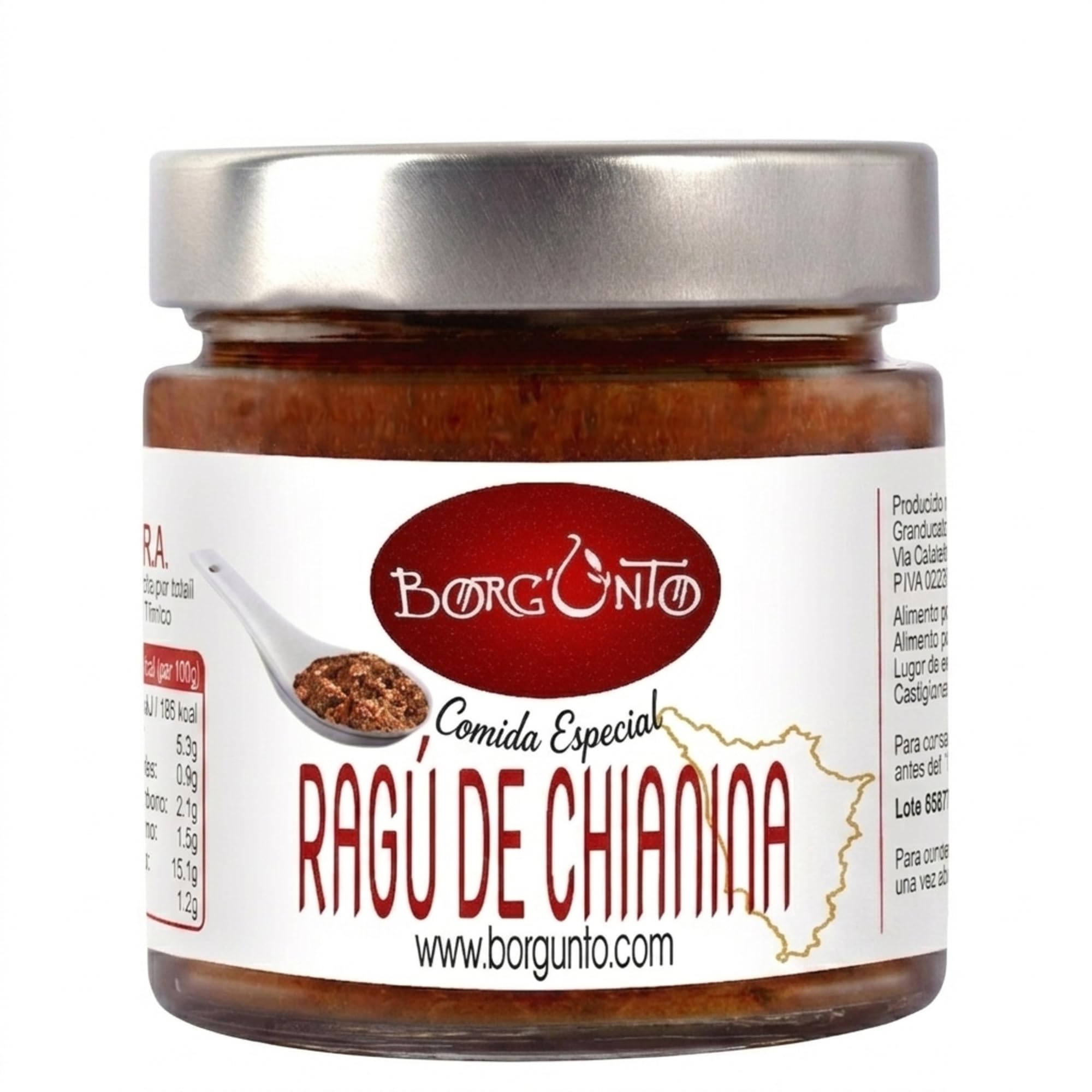 BORGUNTO | Ragú de Chianina con Tomate Italiano 24 x 200g - Receta Italiana Artesanal, Sin Gluten (Paquete de 24)
