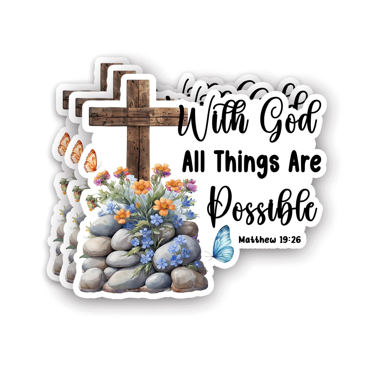 Photo 1 of (3Pcs) with God All Things are Possible Christian Sticker Inspirational Bible Verse Matthew 19:26 Jesus Vinyl Decals for Tumbler Kindles Laptop Water Bottles Books Phone - Size 3x2.8 Inches