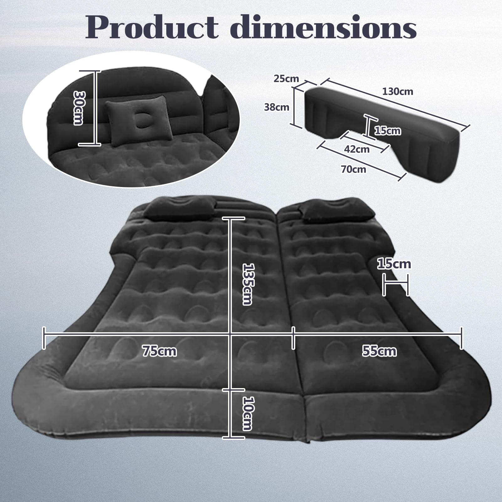 SUV Luftmatratze mit Luftpumpe, 2 Kissen 175x130cm Auto Matratze | Aufblasbare Tragbare Doppelseitige Dickere Luftbett für Kofferraum Rückbank Camping Outdoor Reisen