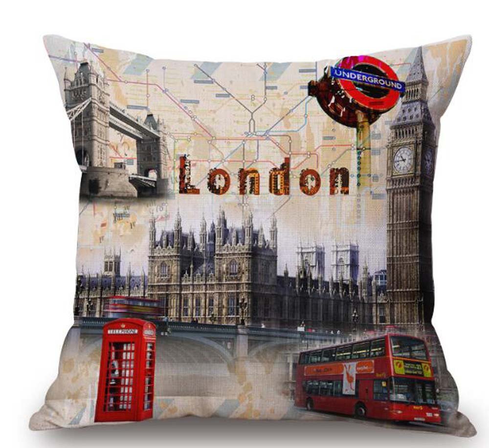 Cuscino Quadrato Decorativo ITFRO – 45,7 X 45,7 Cm – Stile Retrò Con Skyline Di New York – Tessuto In Lino E Cotone - 2