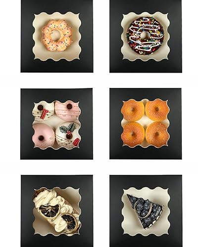 Miniatura 8 de 100 cajas de panadería negras con ventana de 6 x 6 x 3 pulgadas de grosor y resistentes cajas de pastelería de macarrones para panadería
