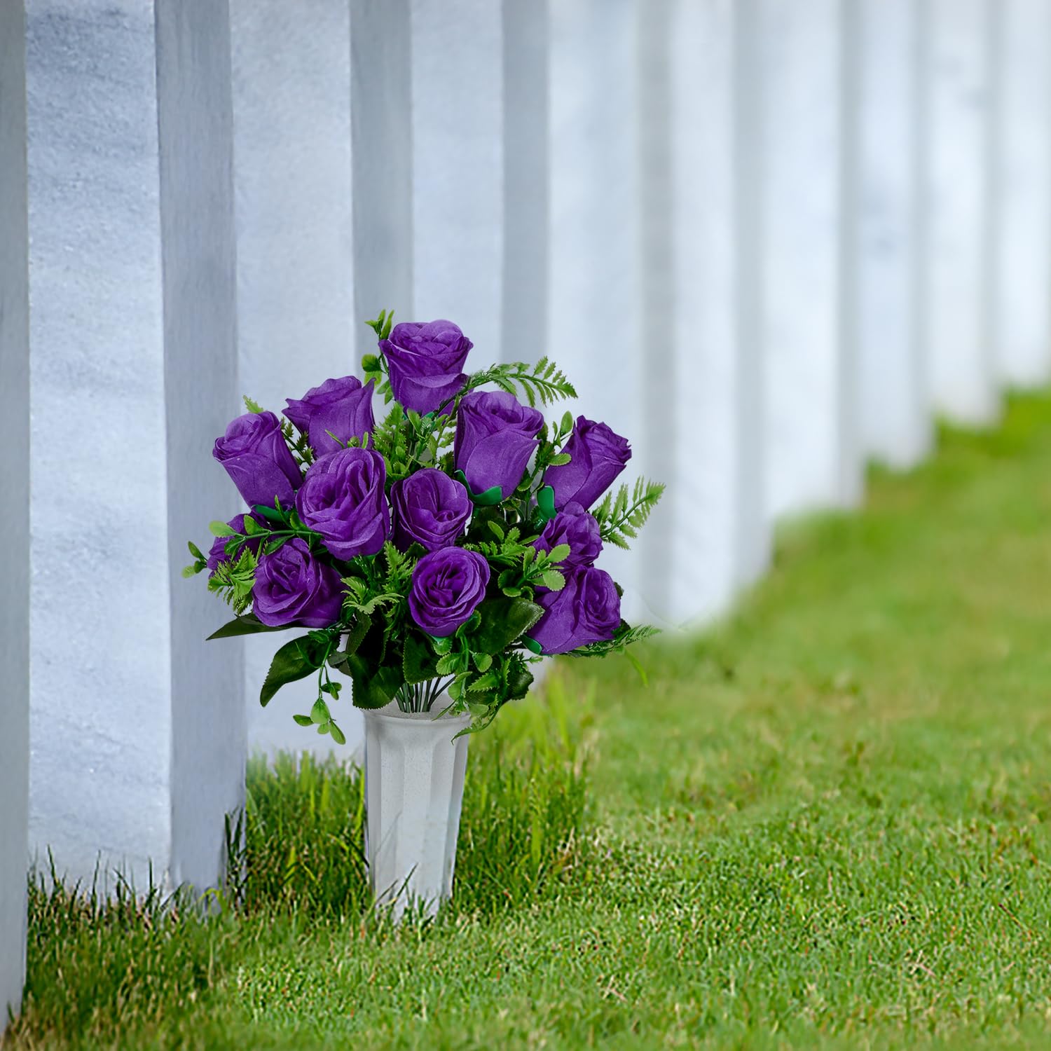 SIFOEL Artificial Cemetery Flowers with Vase - Image 4