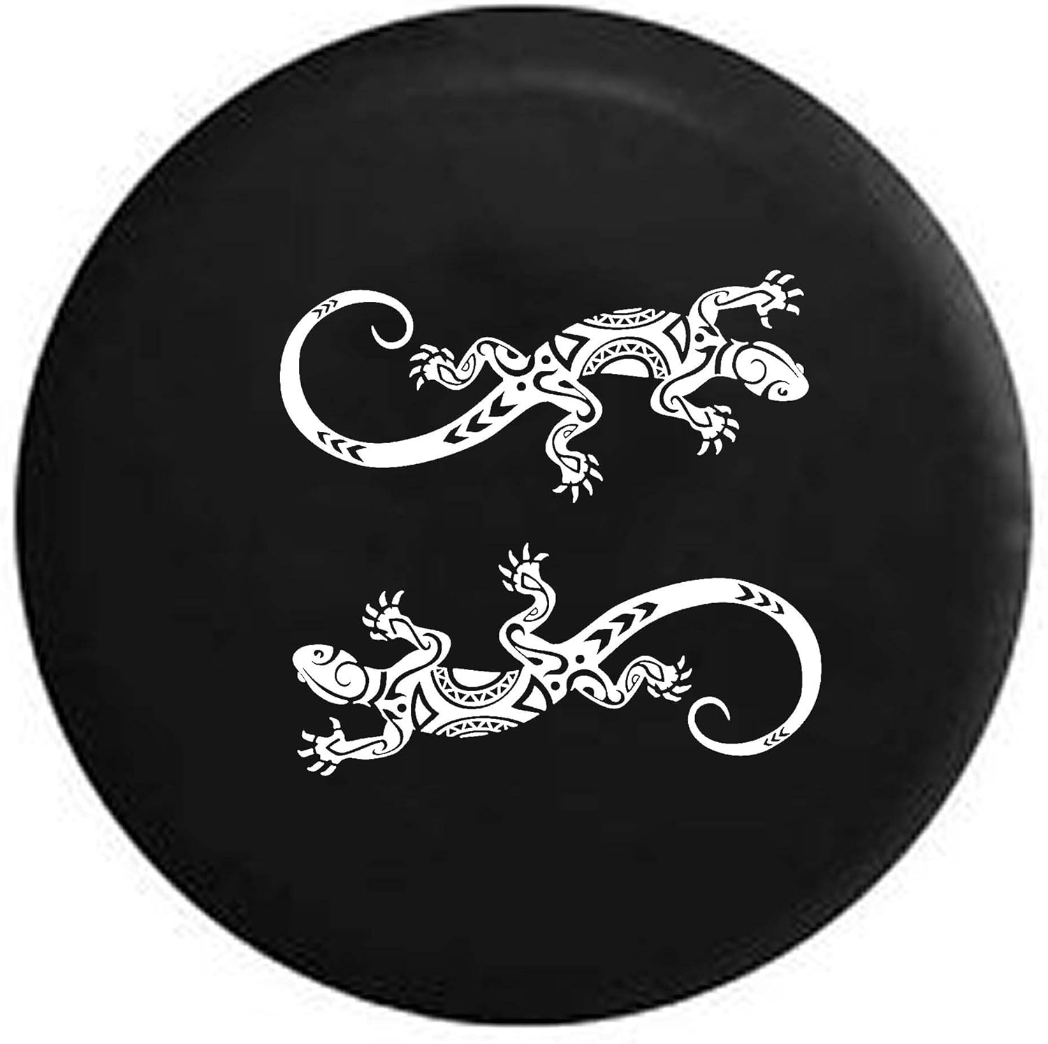 Pike Island Gecko Lizard Chameleon Tribal Ying Yang Trailer RV Spare Tire Cover Black 27.5 in