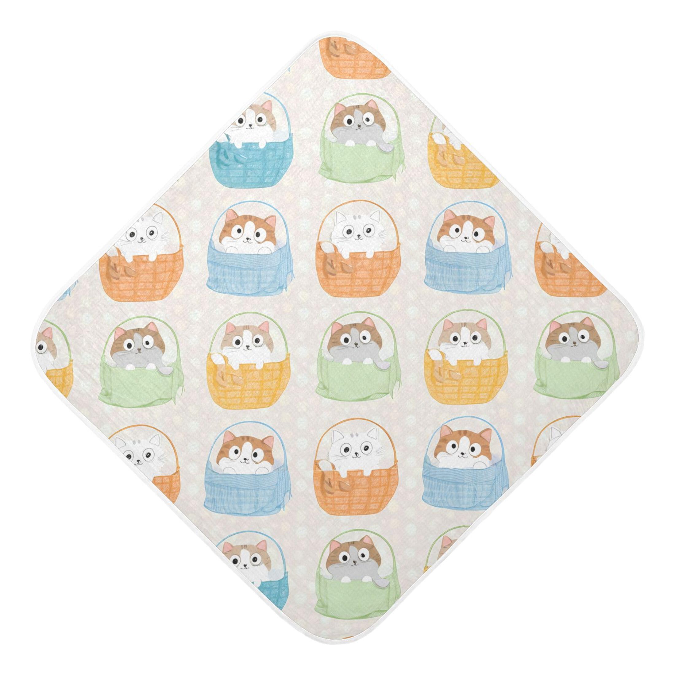 Kigai Baby Hooded Towel Absorbent Baby Bath Shower Towel with Hood for Newborn Boys Girls Babies Infant Toddler (Cute Cats Relaxing in Baskets 35 x 35 in)