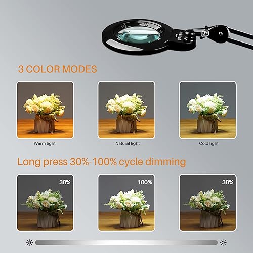 Miniatura 3 de Bifocals - Lámpara de escritorio con aumento con abrazadera, 5 dioptrías con 20 dioptrías, lente desmontable de 6 pulgadas y 120 luces LED, 3 modos