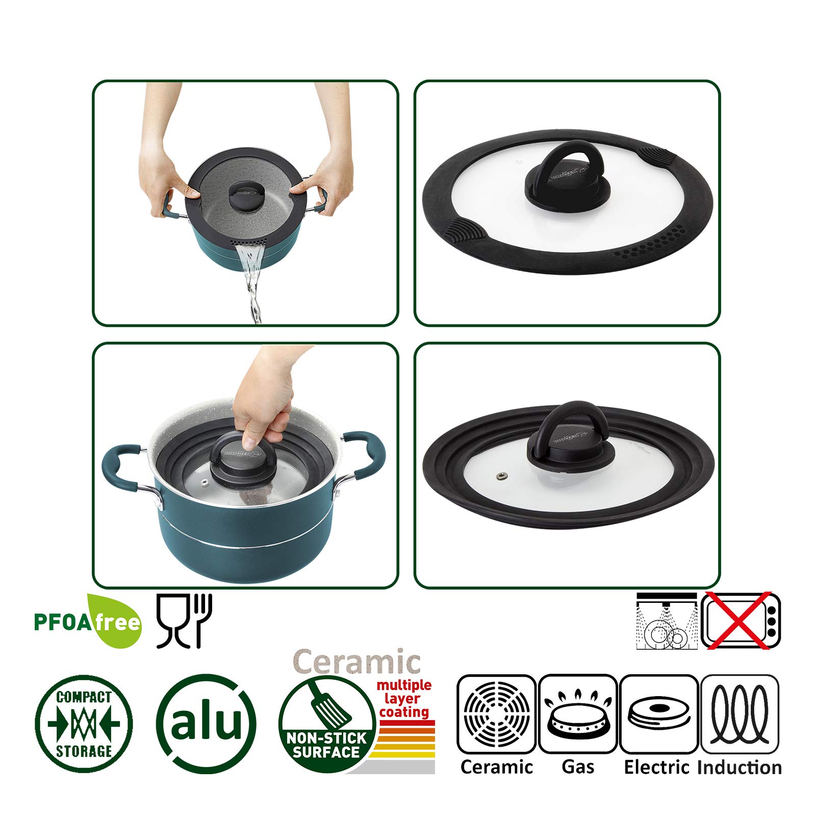 BRUNNER Set di pentole da campeggio in ceramica (pentole e padelle) – Ø 22 cm Carezza con cinghia – da 2 a 4 persone – rivestite, leggere e impilabili