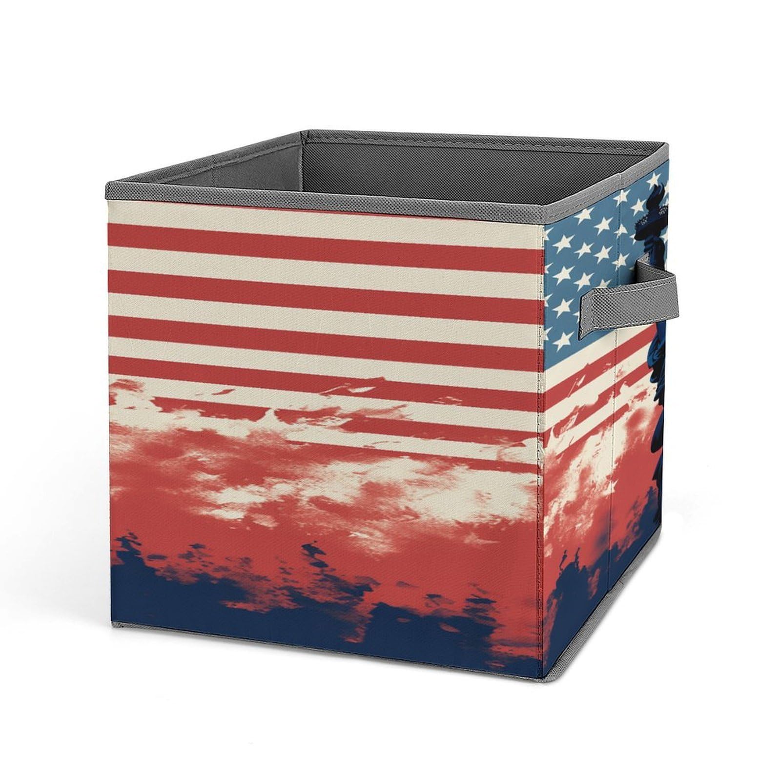 Fodpand Style Flag With Silhouette Of Lady Liberty Storage Cubes Foldable Decorative Fabric, Storage Bins Baskets With Handles, Closet Organizers And Storage For Home, Office,Closet, Clothes