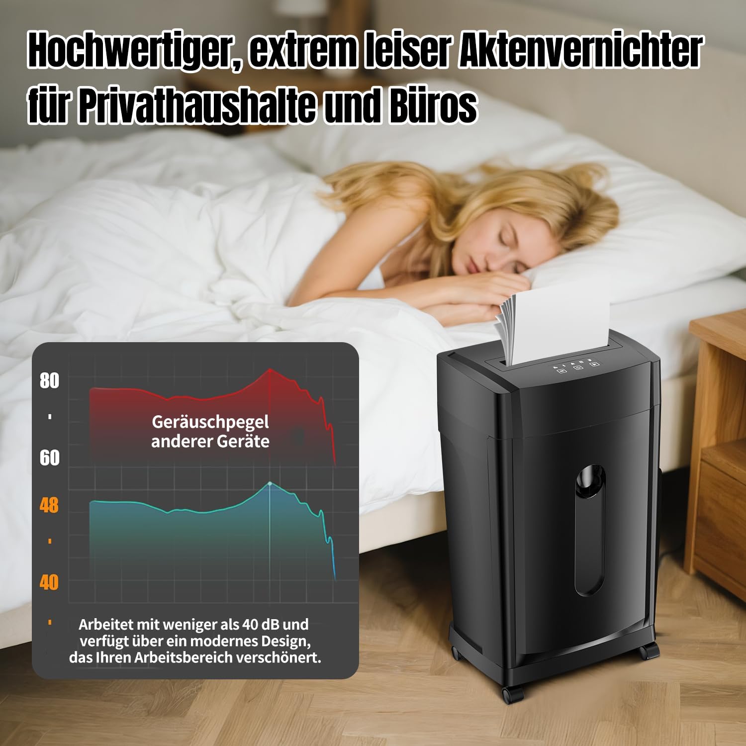 KRT Distruggidocumenti professionale – Basso rumore 38 dB – 30 min – Microtaglio P-5 – 8 fogli/1 CD – Pattumiera rimovibile da 30 litri – Anti-inceppamento – Rotoli – Per ufficio/casa