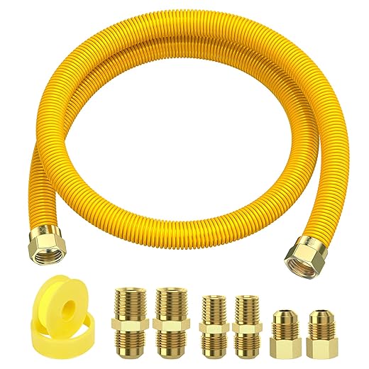 48" Flex Gas Line, Gas Dryer Connector Kit, Stove/Water Heater/Dryer Gas Line with Connectors 1/2" MIP 1/2"FIP 3/4"MIP, 5/8 in.OD(1/2 in. ID）Coated Corrugated Stainless Steel Tubing 15/16-16"UN Nut