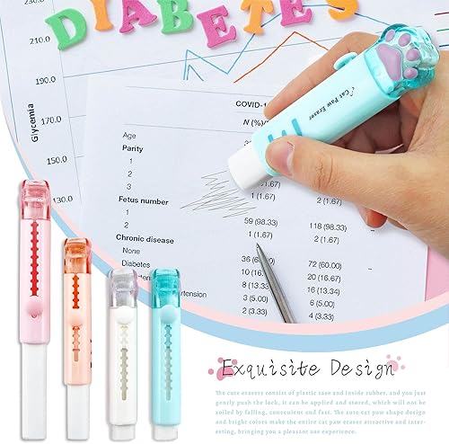 Miniatura 4 de 4 piezas de borradores retráctiles en forma de pata de gato, lindo borrador de goma para estudiantes, suministros escolares de oficina