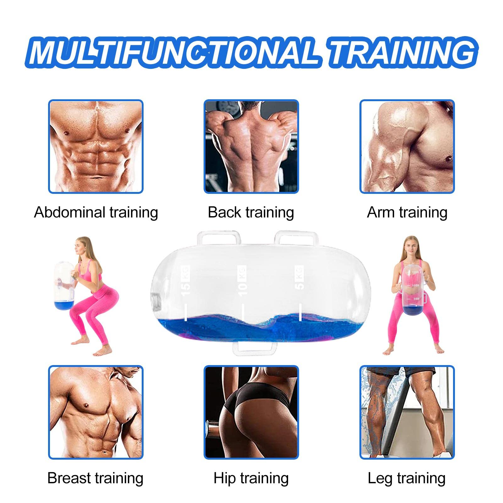 DEWU Bolsa de agua para fitness, tanto para entrenamiento de núcleo como de equilibrio, alternativa para bolsa de arena, gimnasio, saco de agua de entrenamiento de fitness con carga de peso para