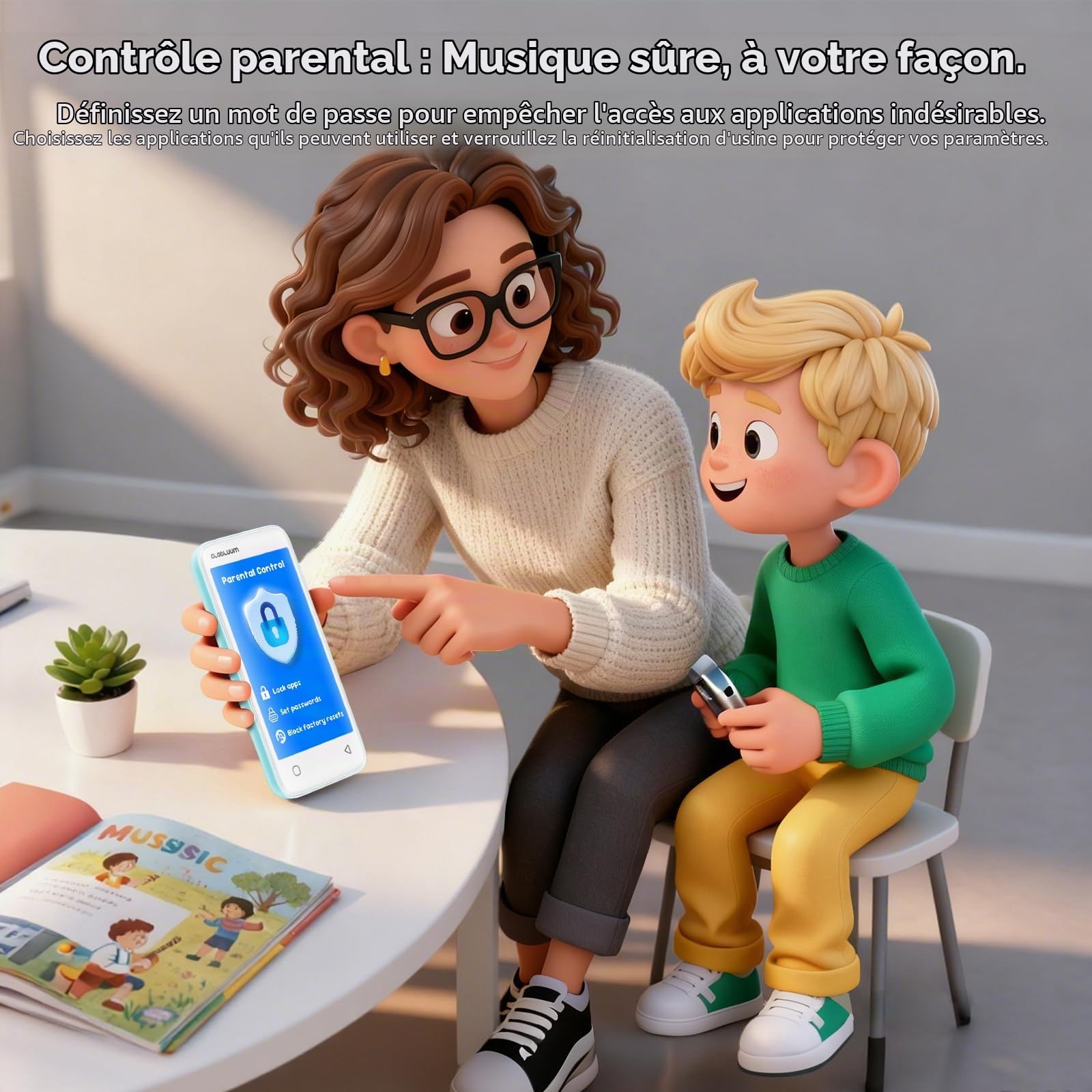 Lecteur MP3 pour enfants, contrôle parental, 16 Go, prend en charge Spotify et Audible, Bluetooth et WiFi (vert menthe)