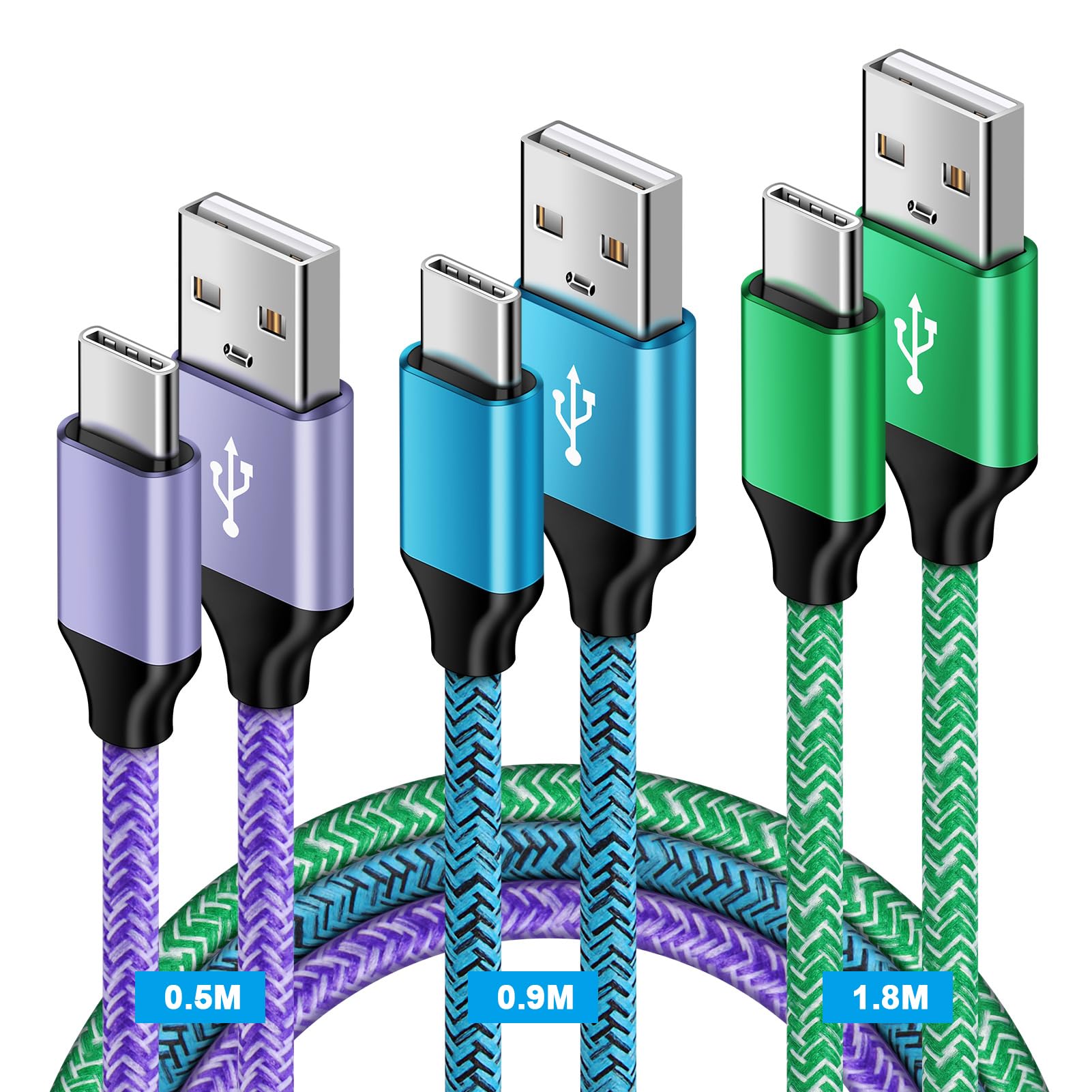 USB C Handy Ladekabel, [0.5M+0.9M+1.8M]Typ C Kabel Schnellladekabel für Samsung Galaxy S26 Ultra/S25/S24/S23 FE/S22/S21/A12/A13/A14/A15/A16/A17/A22/A33/A34/A35/A55/A54 5G/A53/A52, Huawei P30/P20 Lite