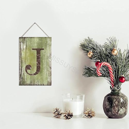 Vista 5 de Letrero colgante de madera con letra J, letrero de madera para decoración del hogar, 26 letras del alfabeto de metal, placa de madera, decoración