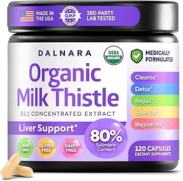 USDA Organic Milk Thistle 351 Extract, 80% Silymarin | Milk Thistle Capsules, Silymarin Supplement, Liver Support Supplement, Liver Health, Natural Liver Detox, Non-GMO, Vegan, 120 Vegan Capsules