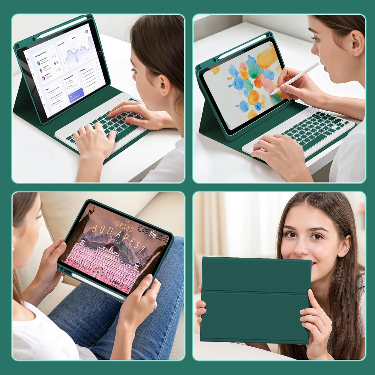 Keyboard Case for iPad 9th / 8th / 7th Gen 10.2 inch/Air 3rd / Pro 10.5 inch - 7 Colors Backlit Keyboard Cover and Mouse (Dark Green)