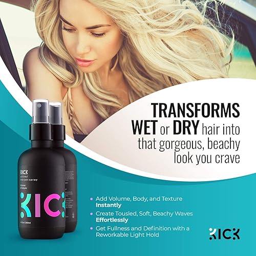 Miniatura 6 de Kick Champú + acondicionador + espray de sal marina estilo esencial paquete de alto rendimiento anticaspa limpia/acondicionador para cabello